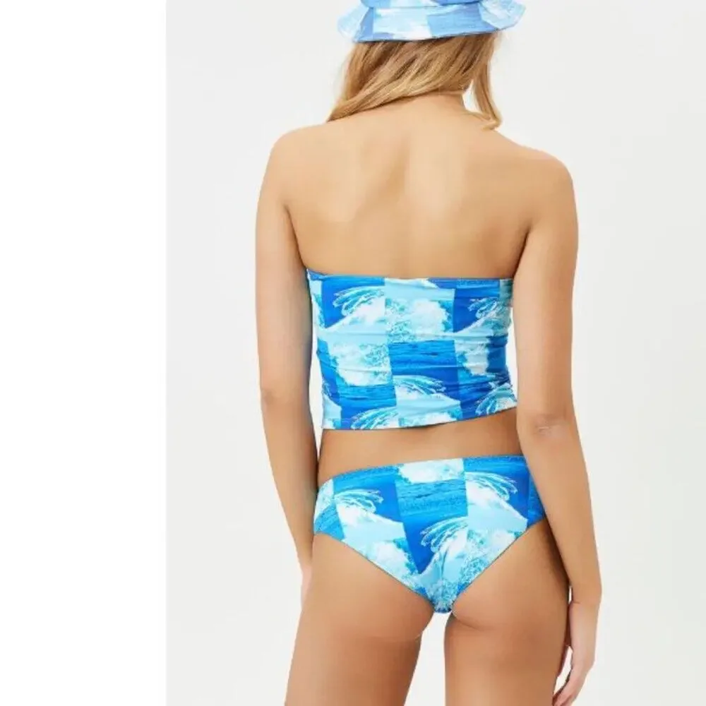 3 Piece SET Frankies Bikinis Waves Print Blue Sz M